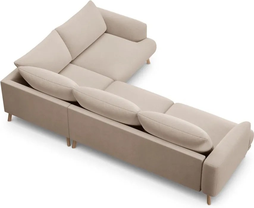 Colțar bej cu tapițerie din catifea (cu colț pe partea dreaptă/în formă de ”L”) Naomi – Micadoni