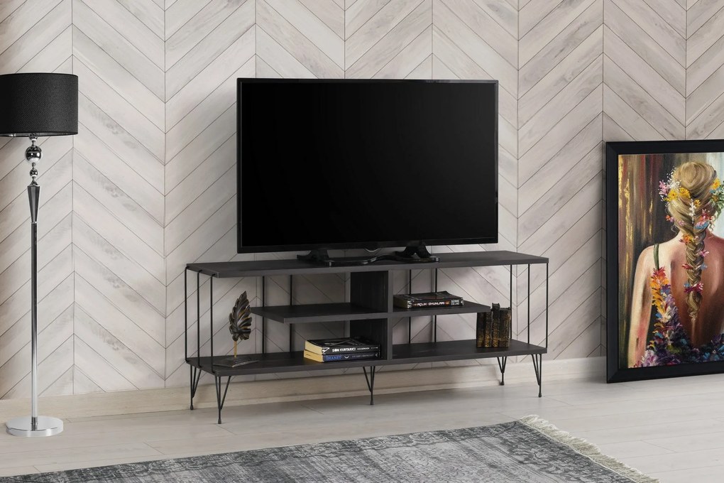 Comoda TV Eze, Crem - Alb - Maro - Gri, 120 x 45 x 30 cm