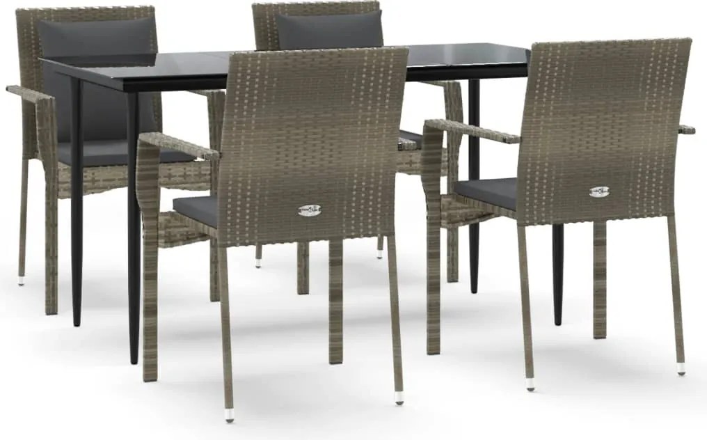 vidaXL Set mobilier grădină cu perne, 5 piese, negru și gri, poliratan