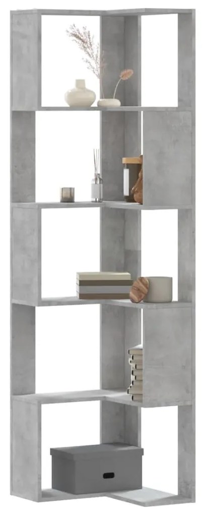 vidaXL Bibliotecă 5 niveluri gri beton 50x50x179cm lemn prelucrat