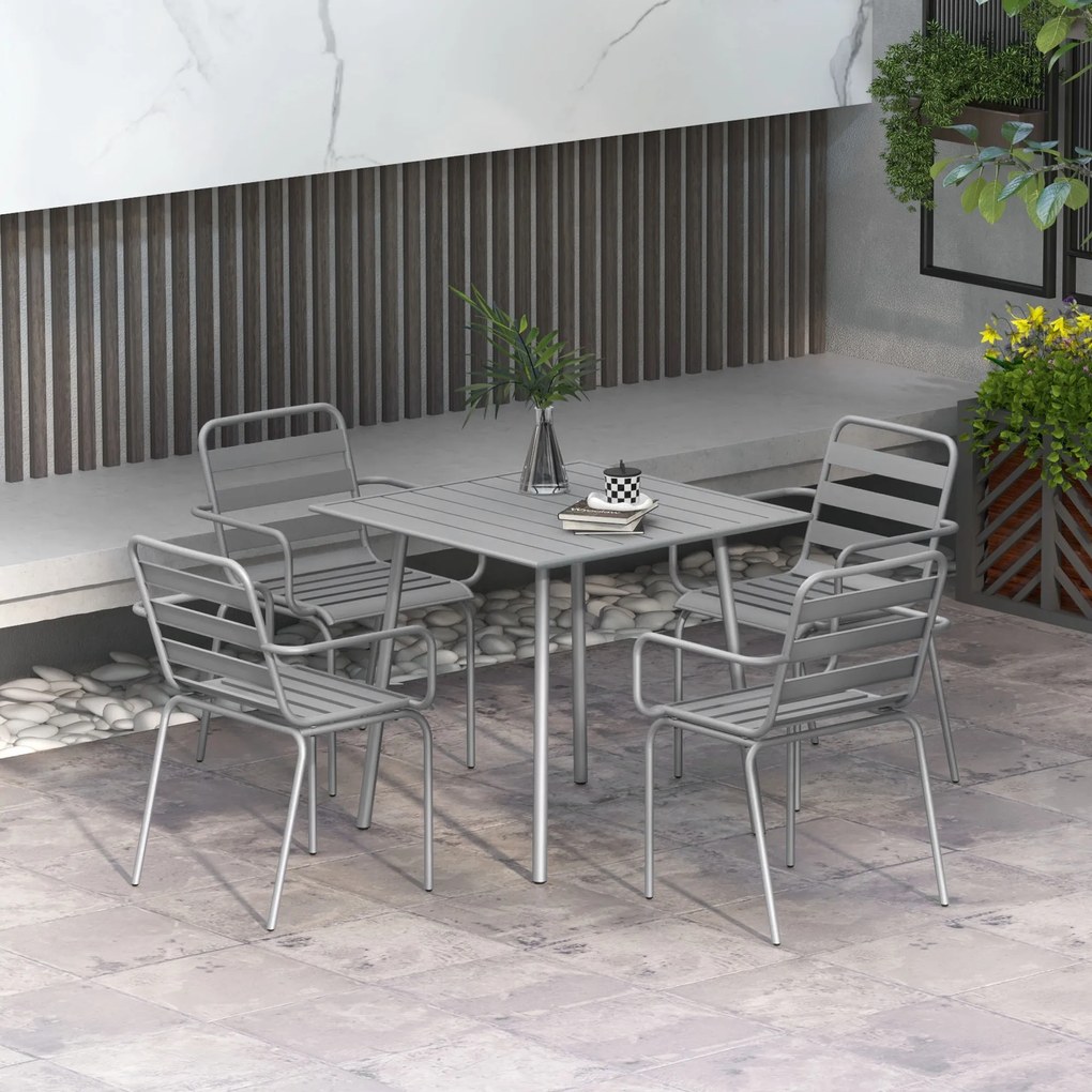 Outsunny Set de masă de grădină de 5 piese, Set de mobilier de exterior, rezistent la intemperii, design modern, 80 x 80 x 74 cm, Gri | Aosom Romania
