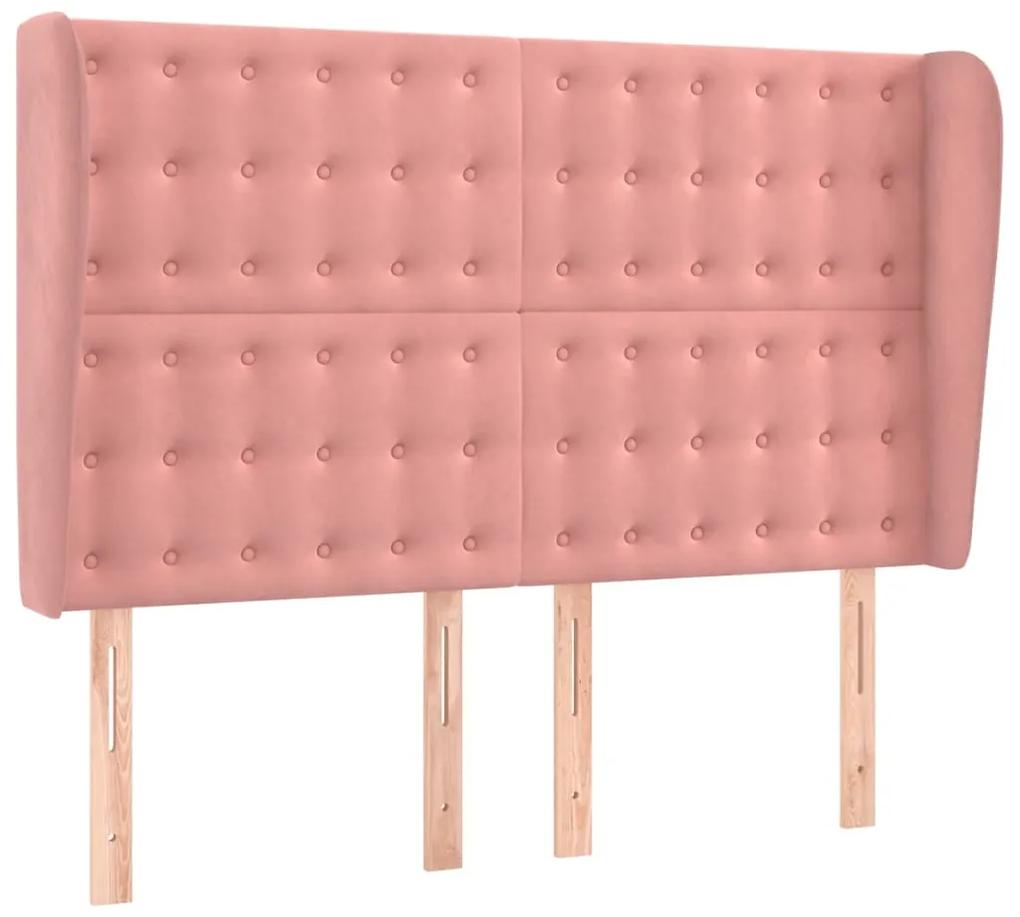 3118443 vidaXL Tăblie de pat cu aripioare, roz, 147x23x118/128 cm, catifea