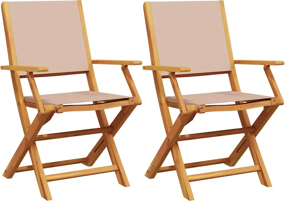 vidaXL Scaune de grădină 2 buc., taupe, lemn masiv acacia și textil