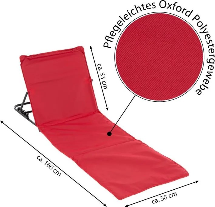 Saltea de plajă reglabilă cu spătar, roșie, 2 bucăți.