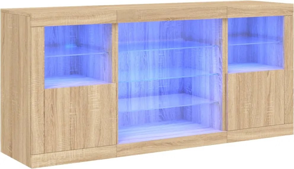 vidaXL Servantă cu lumini LED, stejar sonoma, 142,5x37x67 cm