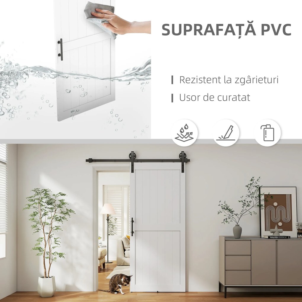 HOMCOM Ușă glisantă în stil rustic din lemn și oțel, Alb și Negru | Aosom Romania