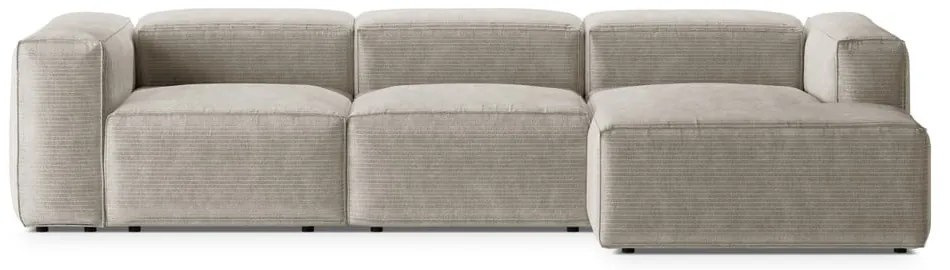 Colțar bej cu tapițerie din catifea reiată (cu colț pe partea dreaptă/cu șezlong) Bergamo – Cosmopolitan Design