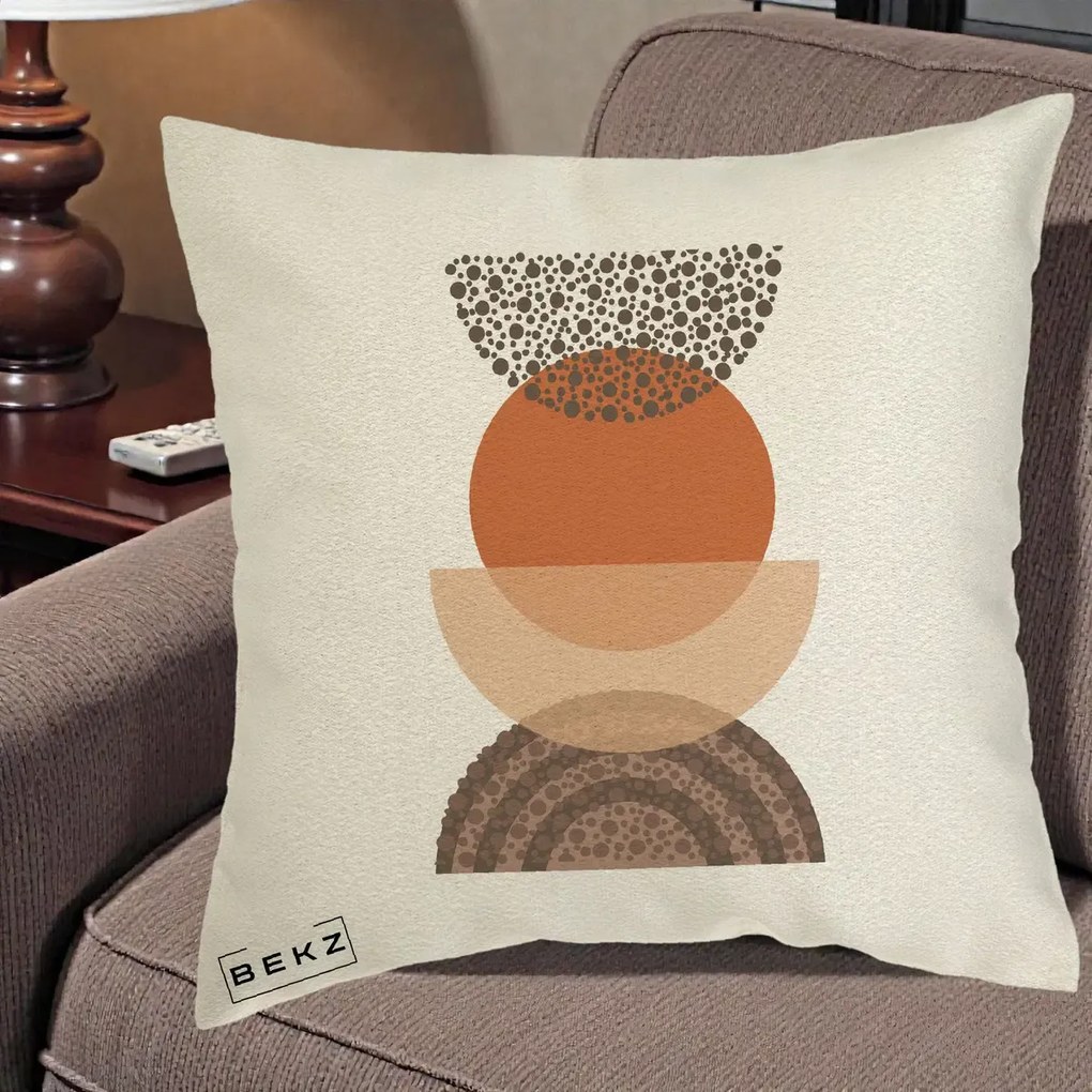 Perna Decorativa Boho Stiva Forme Punctate Terracotta, 40x40 cm, Ecru, Husa Detasabila, Perna Inclusa, BEKZ®