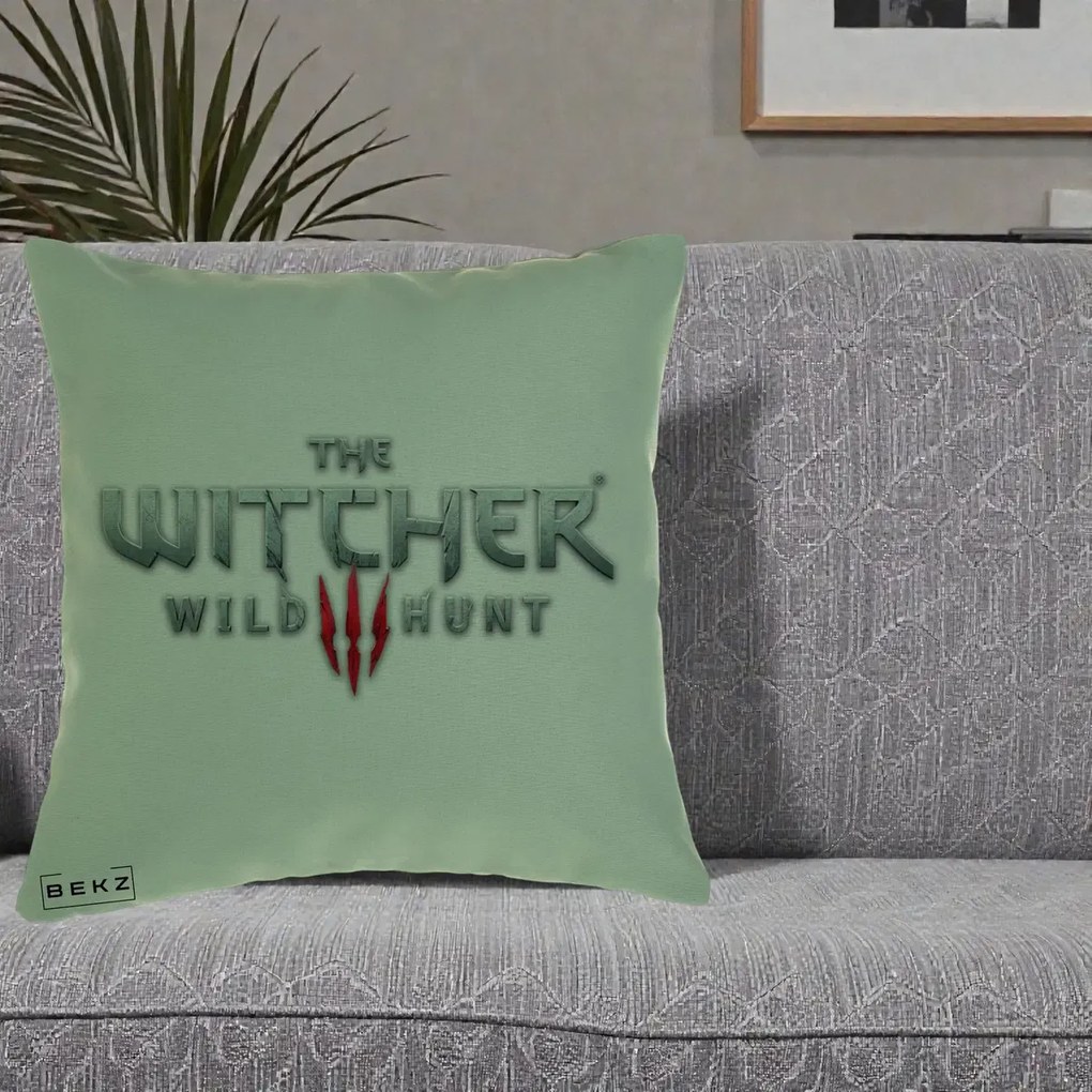 Perna Personalizata The Witcher 3 Wild Hunt, 40x40 cm, Verde, Husa Detasabila, Perna Inclusa, BEKZ®