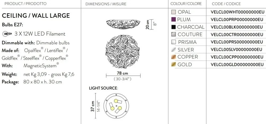 Aplica perete sau tavan design unicat realizat manual Veli Large Opal, 78cm