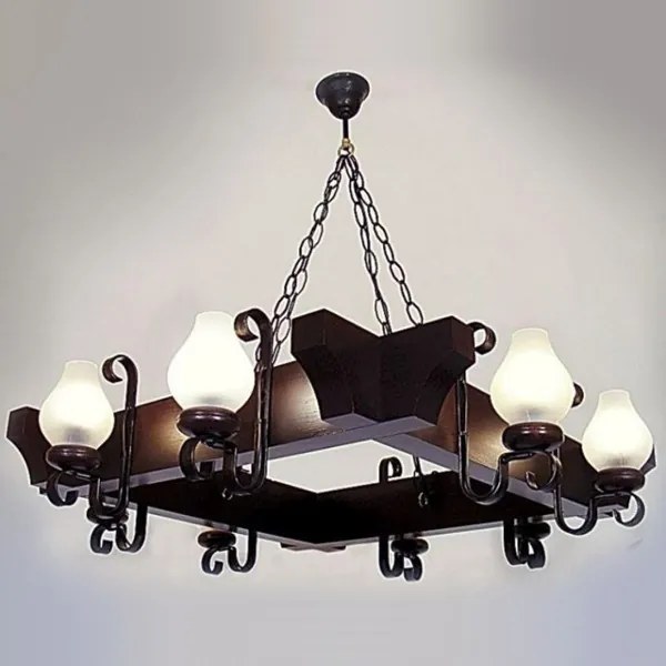 Candelabru rustic fabricat manual din lemn dim.67x67cm, 8 brate Queen WOOD-QU-SP8