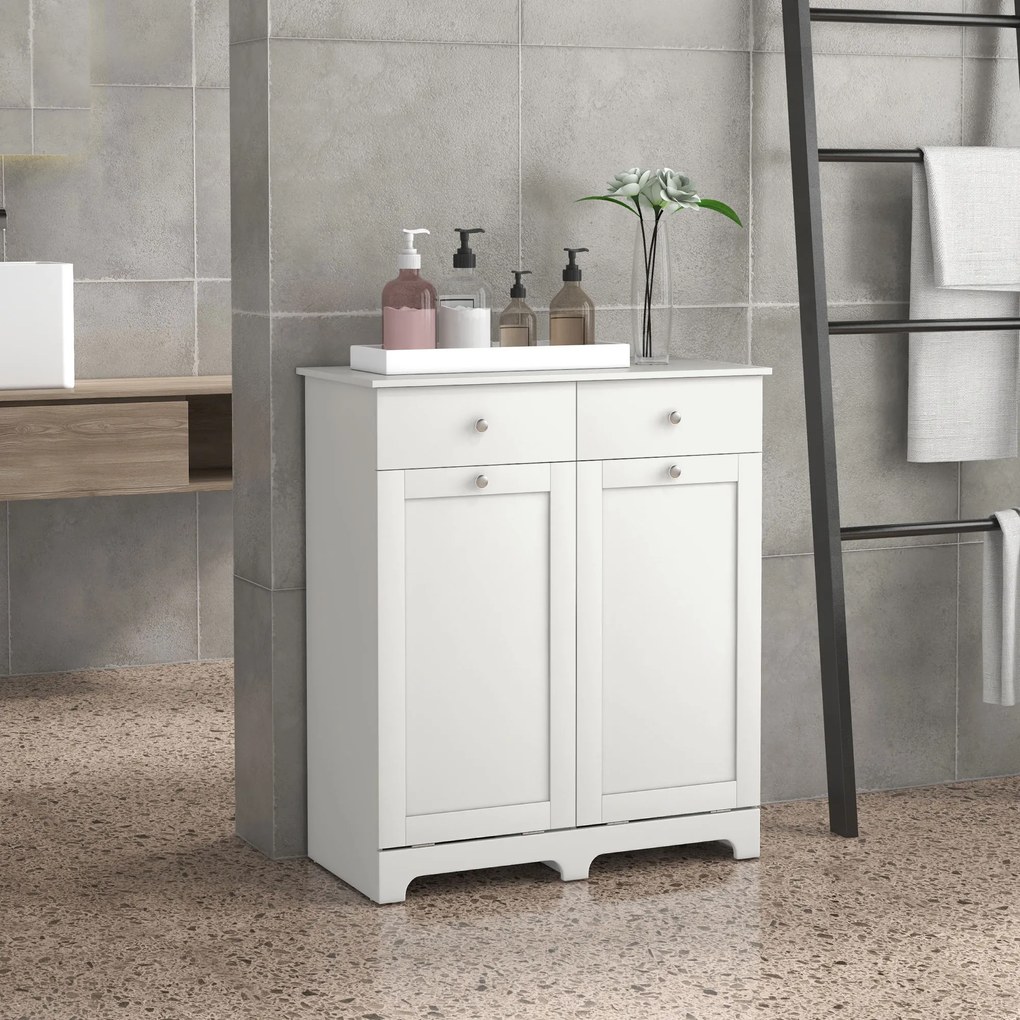 HOMCOM Dulap de baie, mobilier de stocare, cu coșuri pentru rufe pliabile 2 sertare, 78L x 40l x 90,5H cm, alb | Aosom Romania