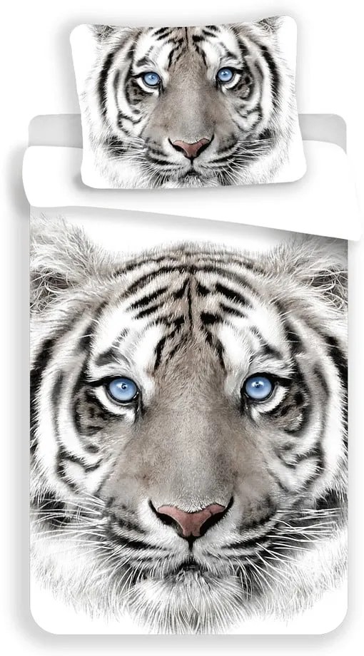 Lenjerie de pat pentru copii albă-gri din bumbac pentru pat de o persoană 140x200 cm White Tiger – Jerry Fabrics