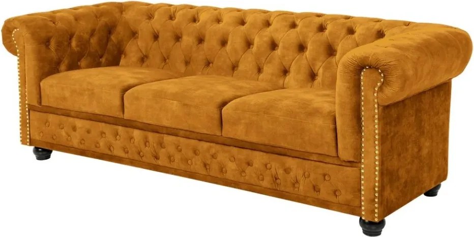 Canapea clasica stil englezesc Chesterfield 3 locuri, galben mustar