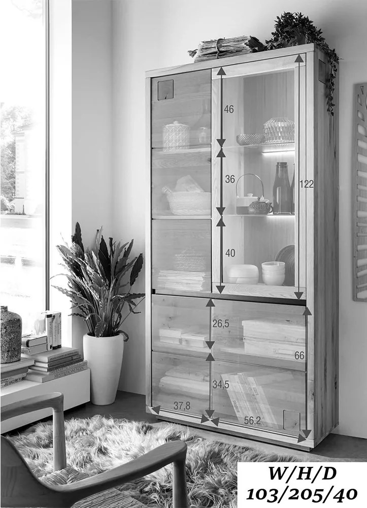 Vitrină lemn masiv Urban Loft II, 103 × 40 × 205 cm - stanga
