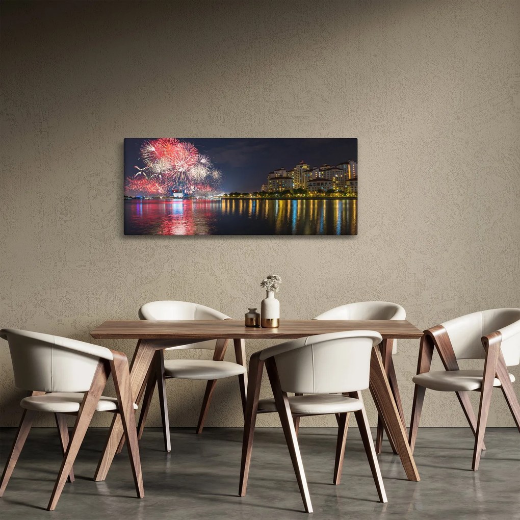 Tablou cu artificii in Singapur (120x50 cm)