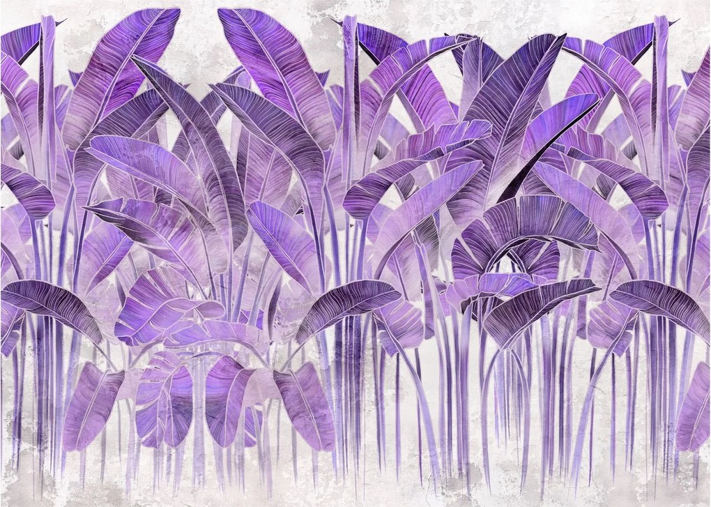 Tablou pe sticlă - Frunze violet în tencuială (70x50 cm)