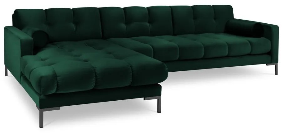 Colțar din catifea cu extensie pe partea stângă Cosmopolitan Design Bali, verde închis