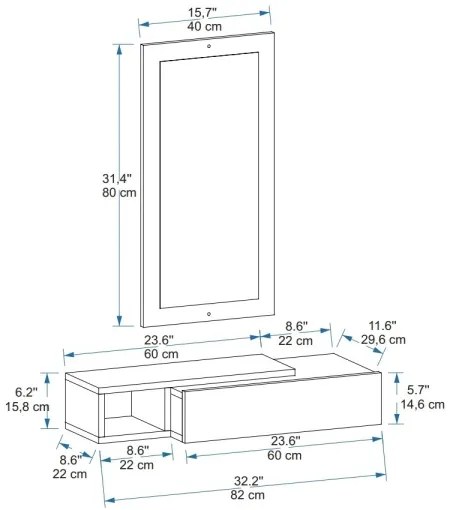 Raft de perete + oglindă de perete VIEN alb/pin atlantic