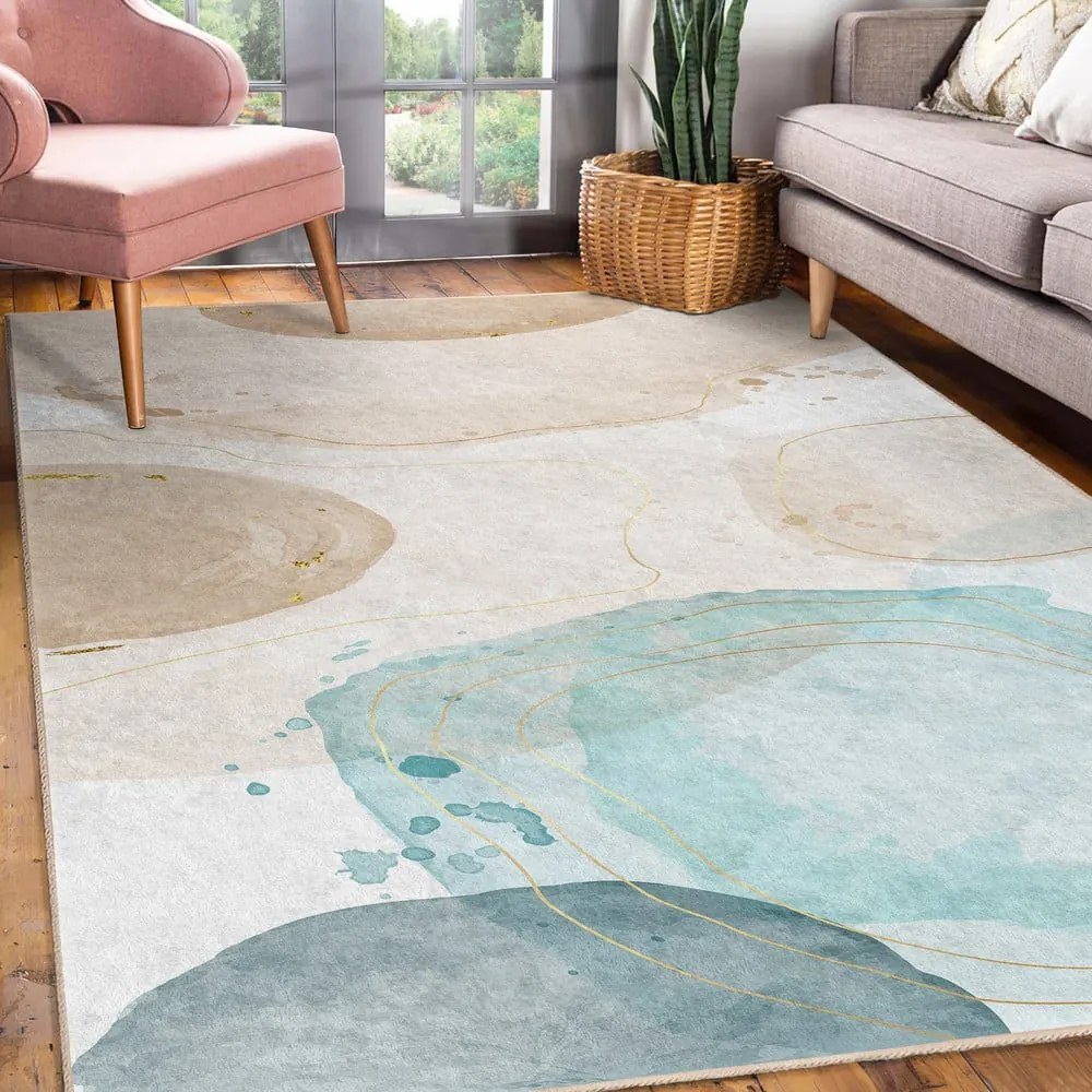 Covor crem/turcoaz lavabil 160x230 cm Puddle – Mila Home