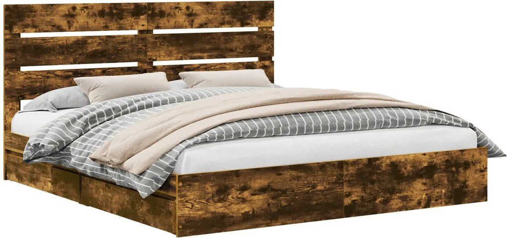 vidaXL Pat cu storage Stejar fumuriu 180 x 200 cm Lemn compozit