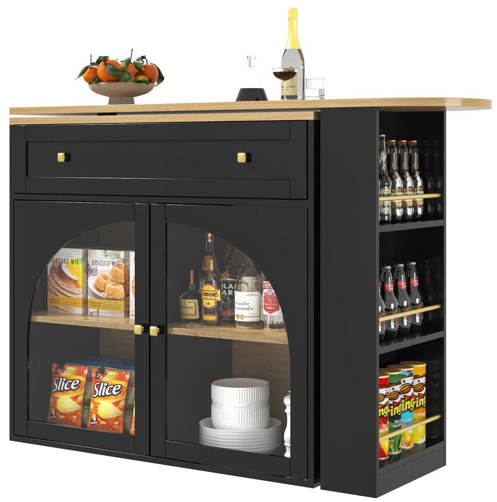 Masă de bar extensibilă cu spațiu de depozitare, Negru | Aosom Romania