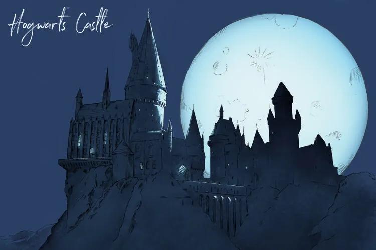 Poster de artă Harry Potter - Hogwarts Castlle, (40 x 26.7 cm)