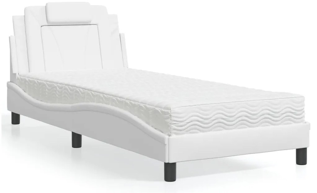 vidaXL Pat cu saltea, alb, 90x200 cm, piele ecologică