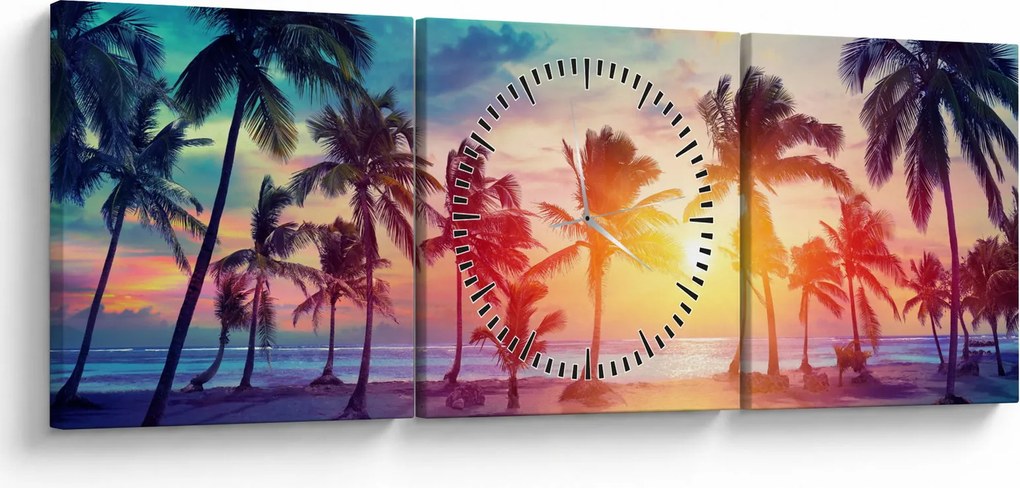 Tablou - Apus de soare tropical (cu ceas) (90x30 cm)