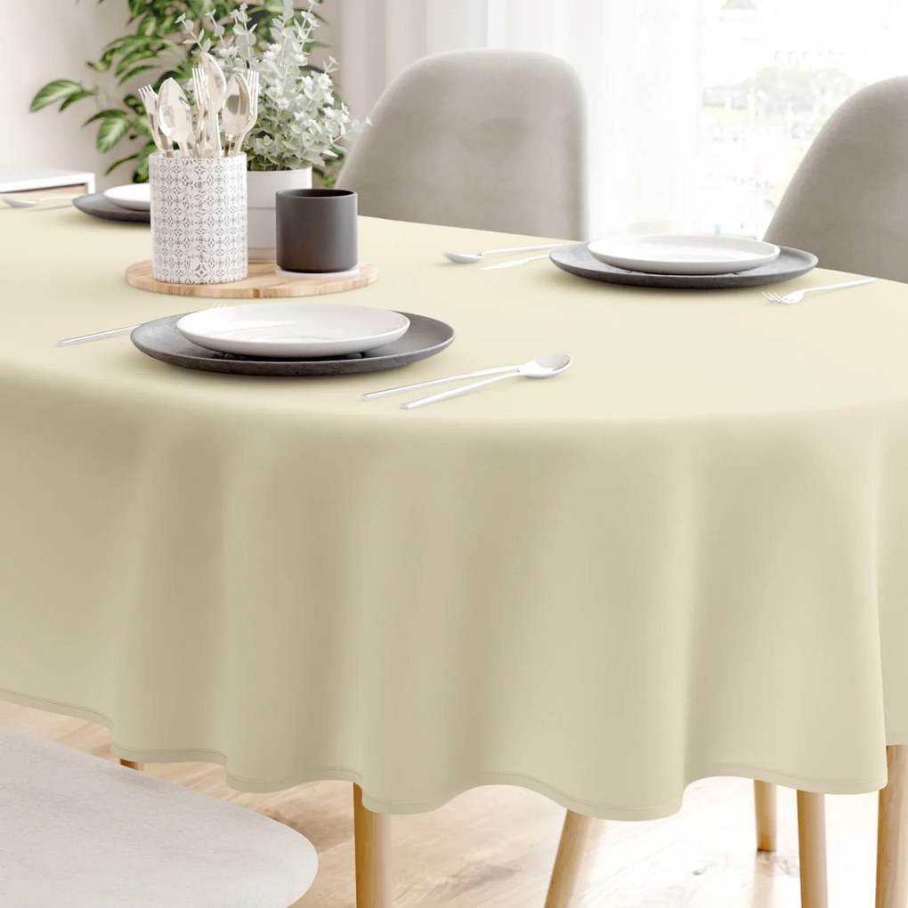 Goldea față de masă loneta - crem - ovală 120 x 160 cm