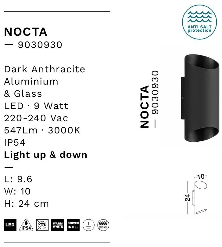 Aplica LED exterior iluminat sus si jos IP54 Nocta antracit