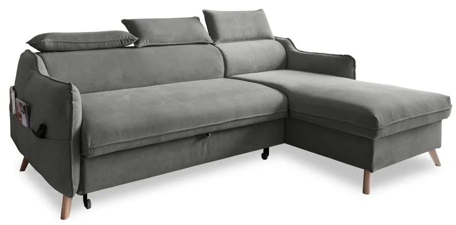 Colțar gri deschis extensibil cu tapițerie din catifea (cu colț pe partea dreaptă) Sweet Harmony – Miuform