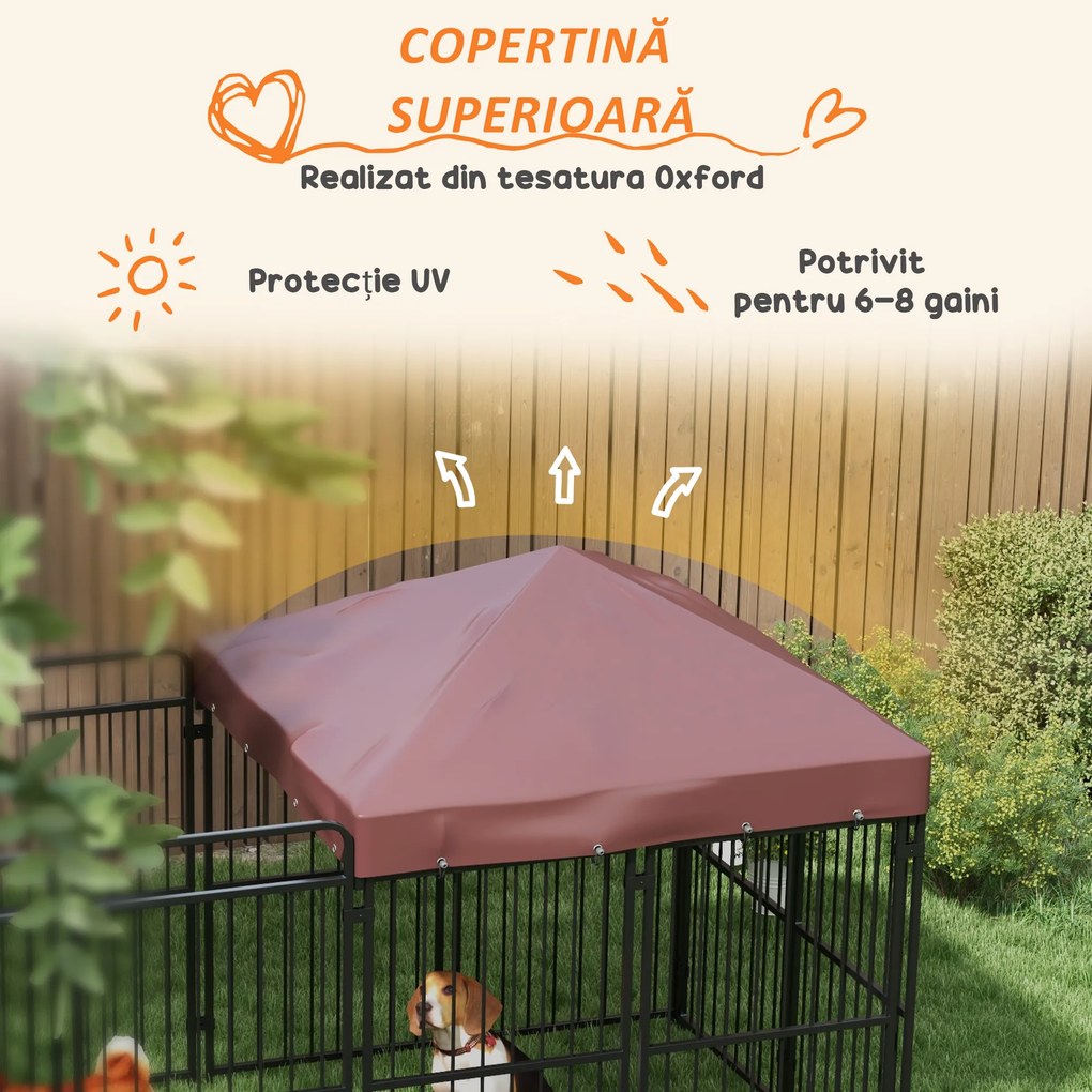 PawHut Cotet Exterior pentru Caini Tarc cu Copertină Impermeabilă pentru Talie Medie și Mare Maro | Aosom Romania