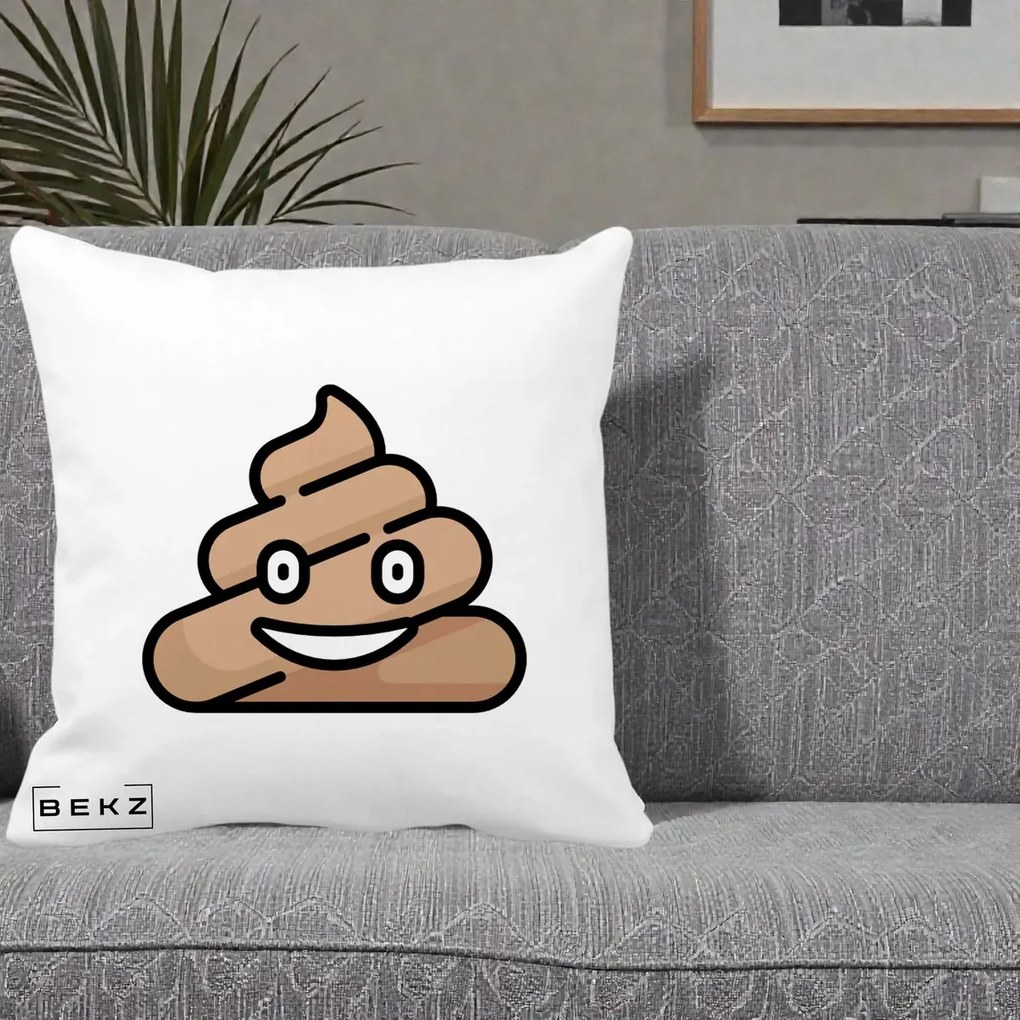Perna Decorativa Emoji Poop Funny, 40x40 cm, Alba Mata, Husa Detasabila, Perna Inclusa, BEKZ®