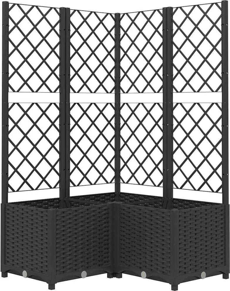 vidaXL Jardinieră de grădină cu spalier negru, 80x80x136 cm, PP