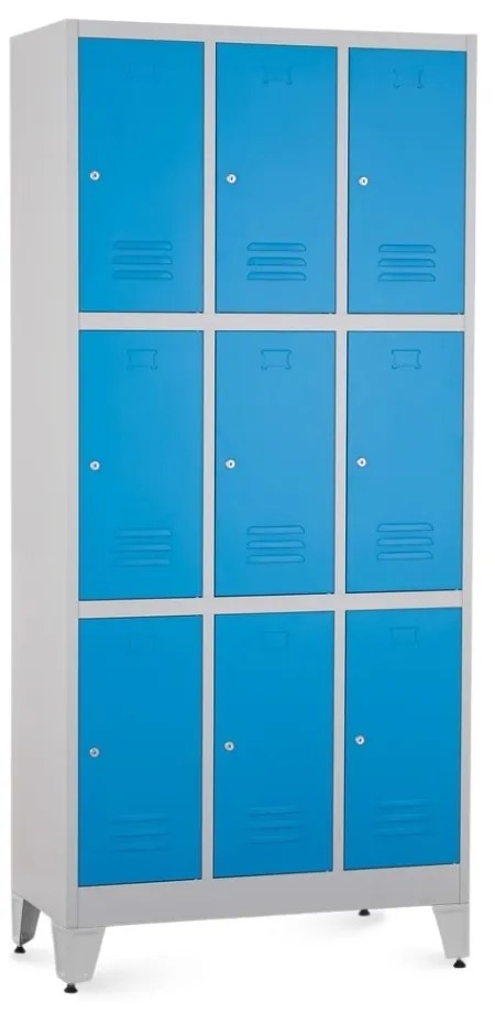 Dulap metalic - 9 cutii, 90 x 45 x 196,5 cm, picioare reglabile, încuietoare cilindrică, albastru - ral 5012