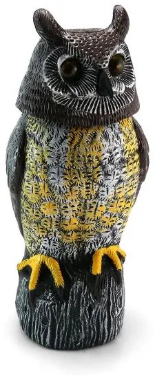 Decoratiune / sperietoare daunatori, solara, Bufnita cap rotativ si ochi luminosi, 43cm