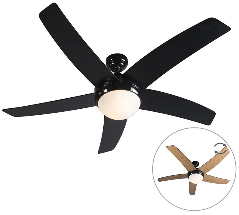 Ventilator de tavan negru cu imprimeu lemn 132cm cu telecomandă - Cool