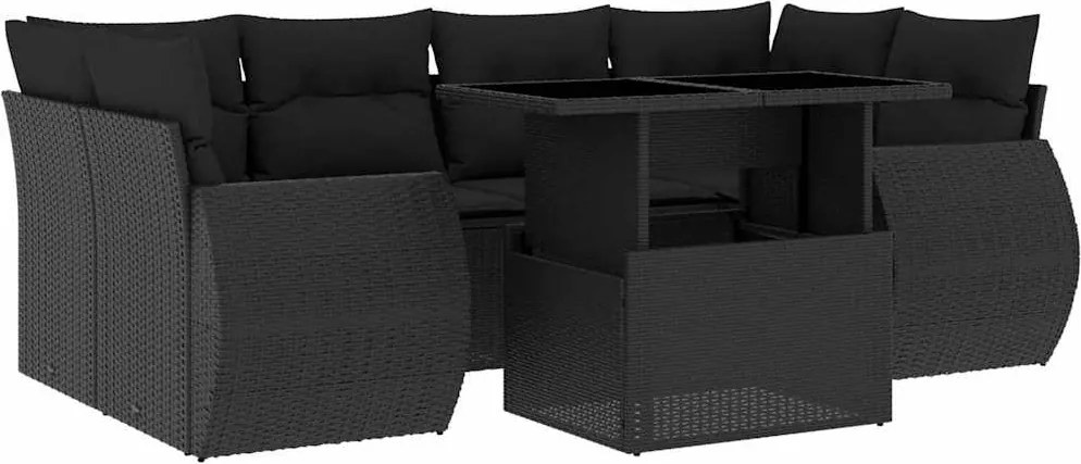 vidaXL Set canapele de grădină cu perne, 7 piese, negru, poliratan