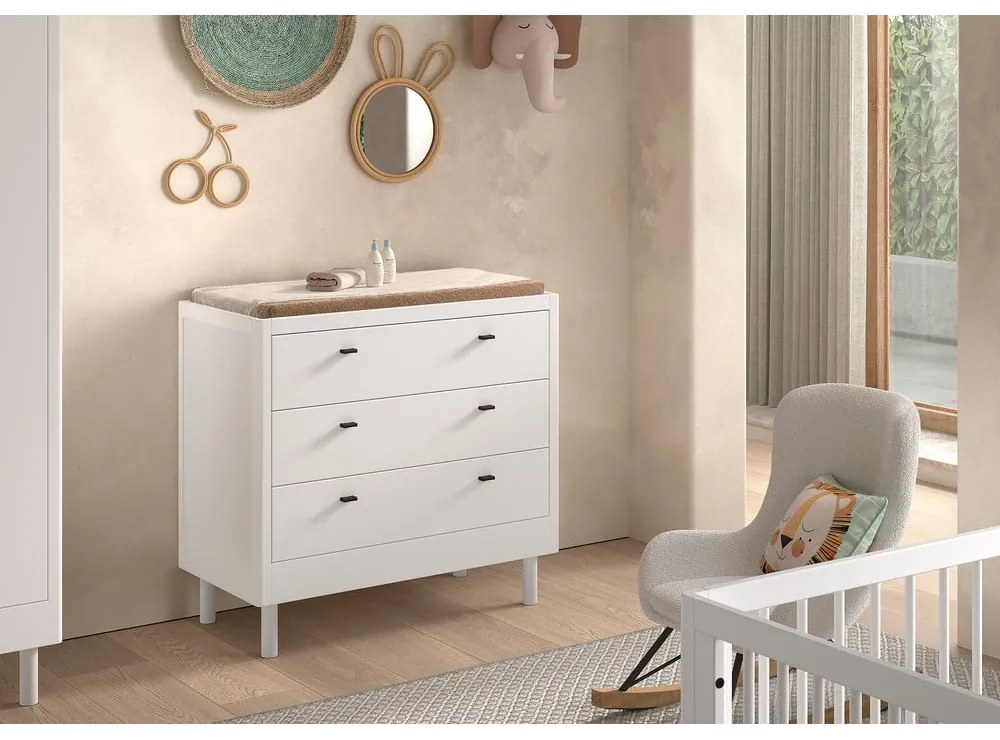 Comodă de copii albă din lemn de fag 100x95x55 cm Forrest – Vipack