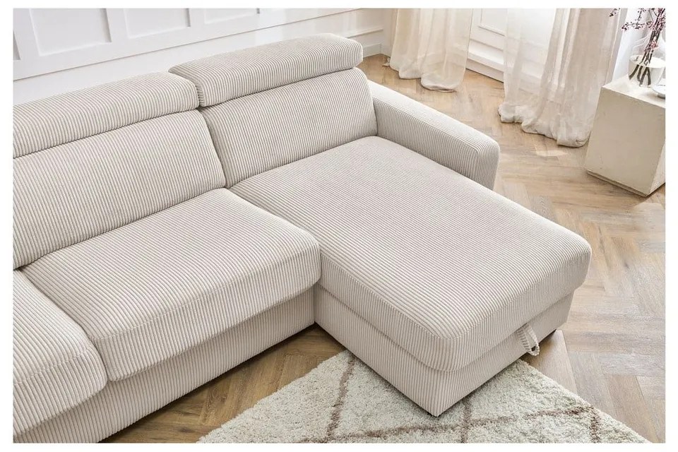 Colțar crem extensibil cu tapițerie din catifea reiată (cu colț variabil) Monaco – Bobochic Paris