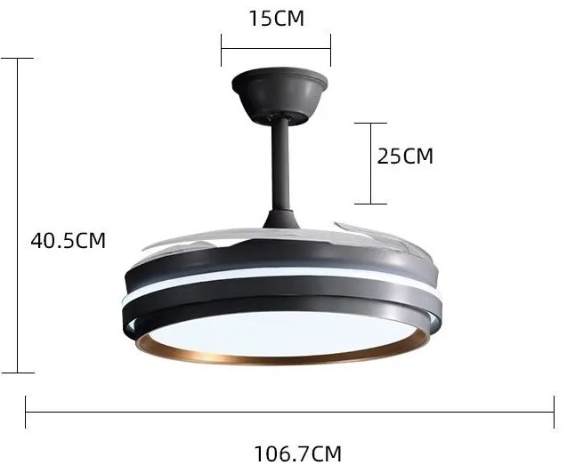 Lustră cu Ventilator LED Retractabil, Negru