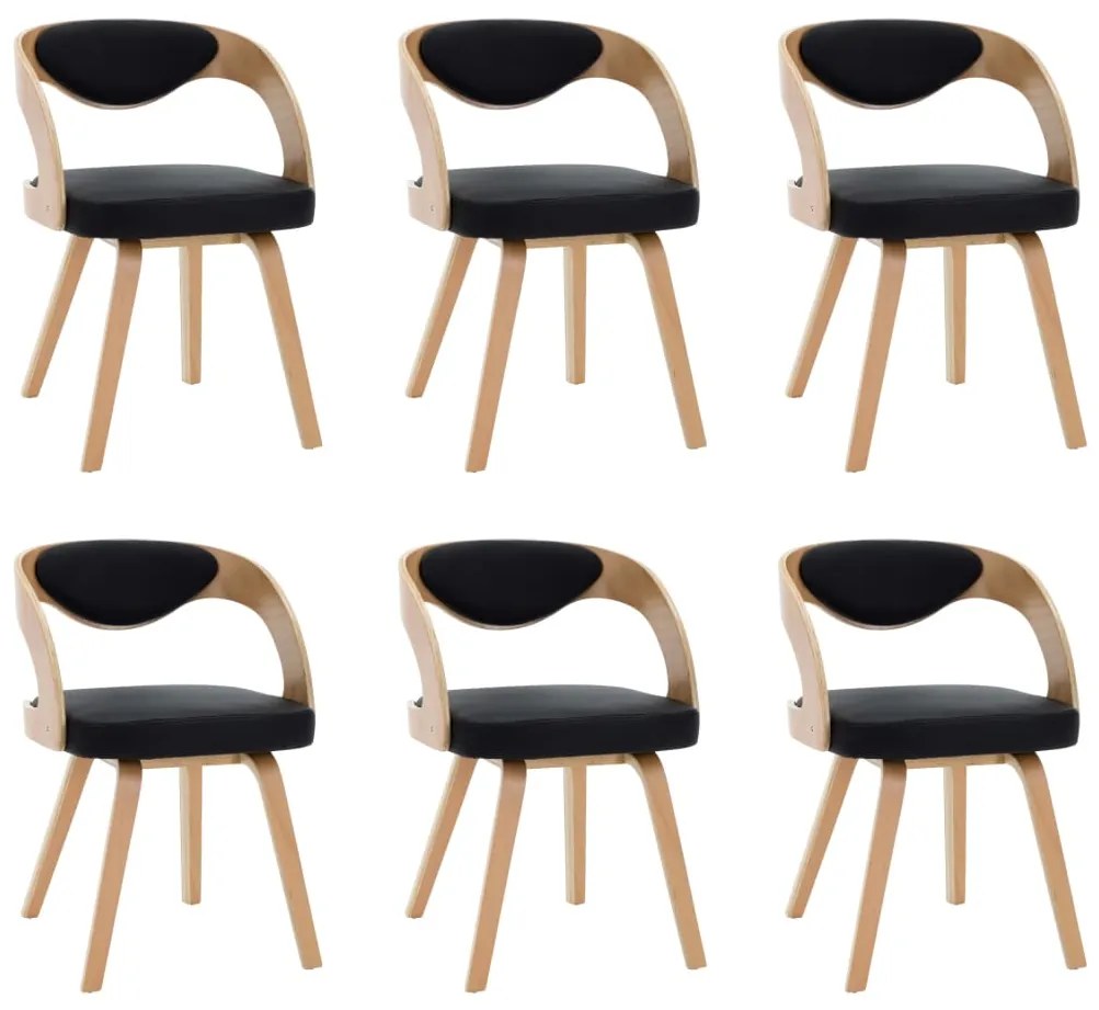 Scaune de bucatarie 6 buc. negru lemn curbat  piele ecologica 6, black and light brown