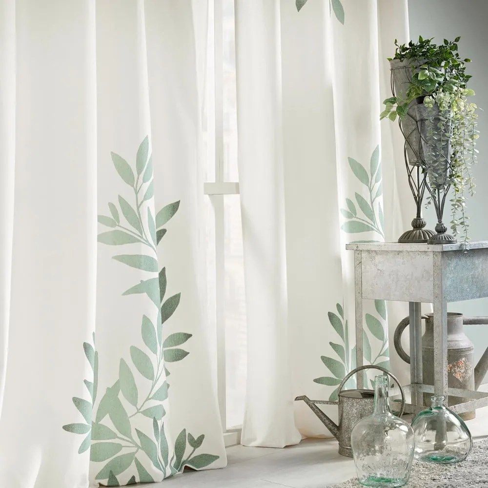 Draperie albă/verde 140x260 cm Nymphea – douceur d'intérieur