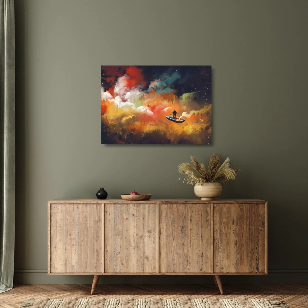 Tablou pe sticlă - Om navigând prin spațiu (70x50 cm)