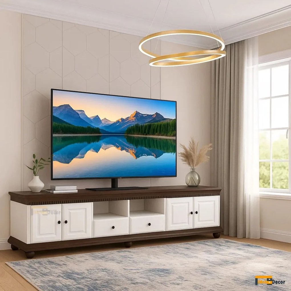 Comoda TV lemn masiv Luxus Alb/Nuc 250 x 45 x 55 cm