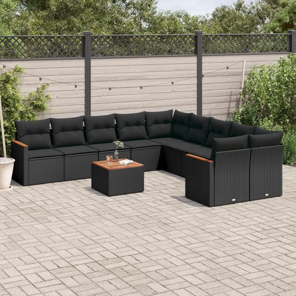 3226356 vidaXL Set canapele de grădină cu perne, 11 piese, negru, poliratan