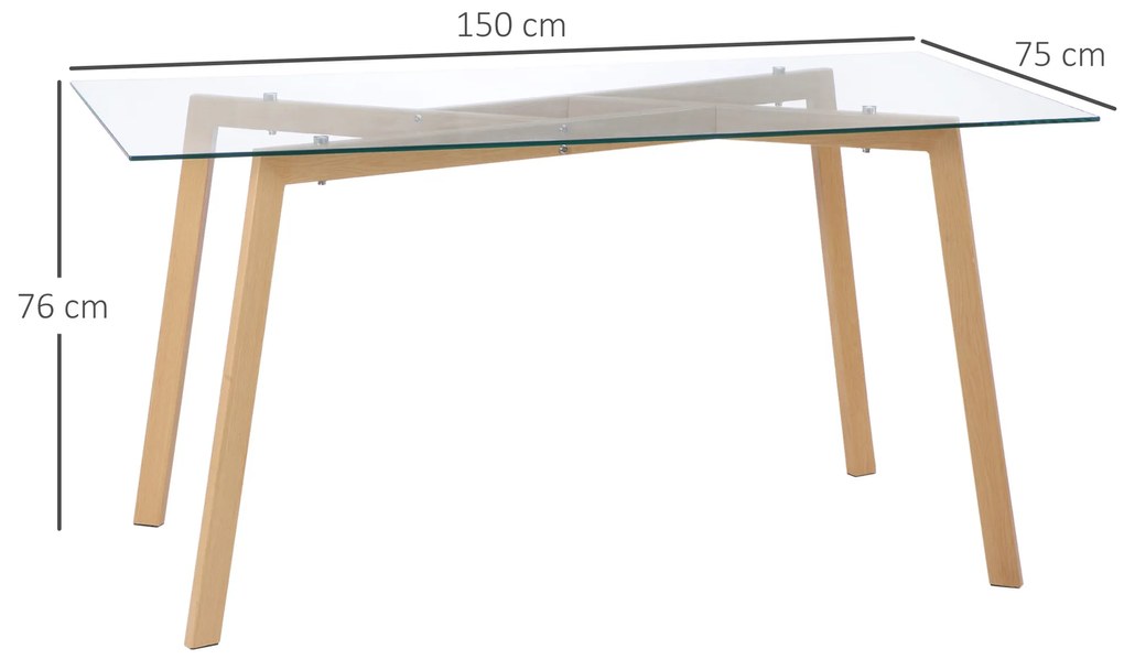 HOMCOM Masă sticla dreptunghiulară pentru 4 Persoane din Oțel cu Blat din Sticlă Securizată 150x75x76 cm | Aosom Romania