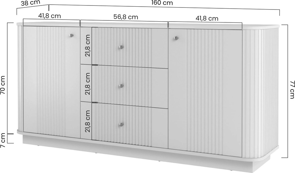 Comodă cu sertare pe soclu Vesper 160 cm - negru / mânere aurii