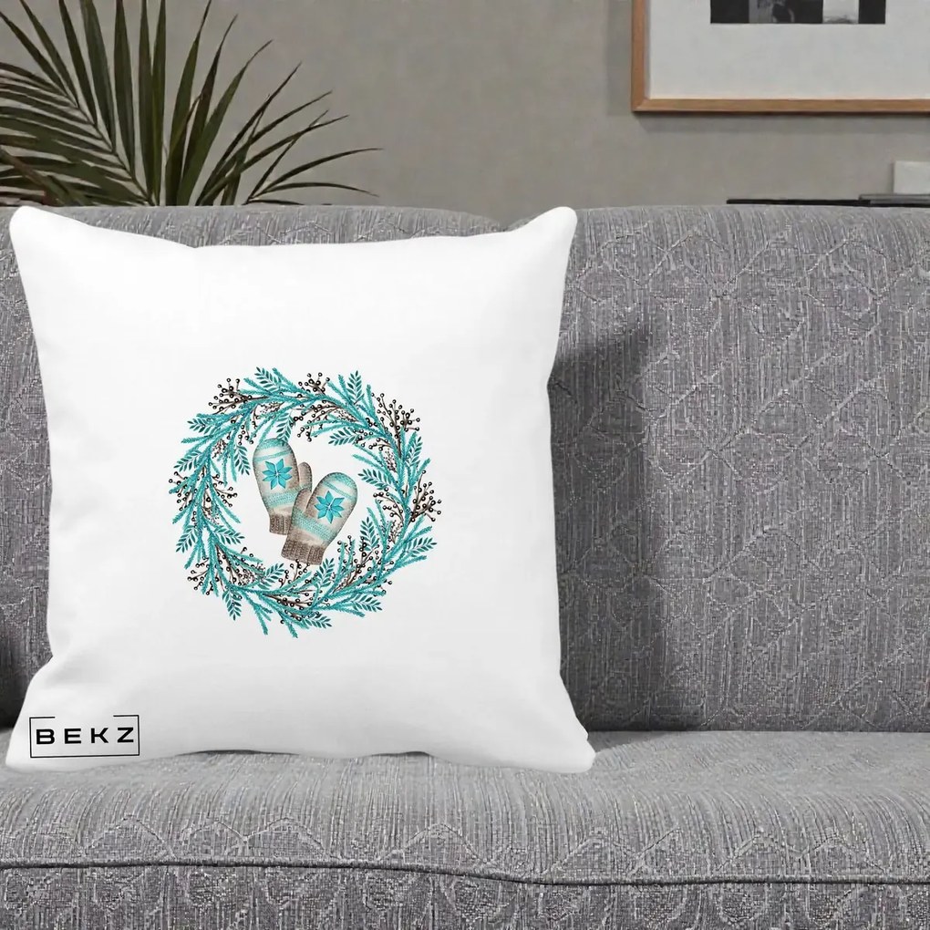 Perna Decorativa Coroana Turcoaz cu Manusi, 40x40 cm, Alba Mata, Husa Detasabila, Perna Inclusa, BEKZ®